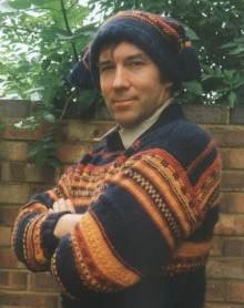 Wes again with llama & wool hat, knitted July 2000